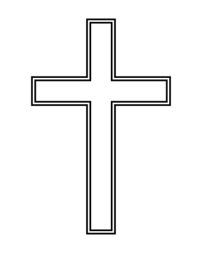 Christian cross outline icon. Crucifix vector illustration isolated on white background.