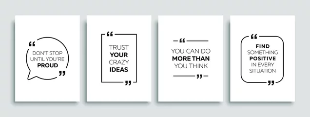 Foto op Plexiglas Motivatie quotes. Inspirerende offerte voor uw kansen. Tekstballonnen met aanhalingstekens. Vector illustratie. © Menthol