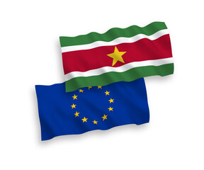 Flags of European Union and Republic of Suriname on a white background
