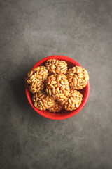  Indian homemade sweet Puffed wheat candy balls