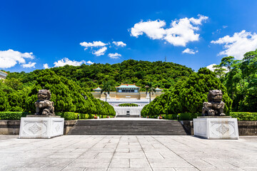 The Entrance of Taiwan National Palace Museum in Taipei, Taiwan. This is a Magnificent Chinese-style palace building - obrazy, fototapety, plakaty