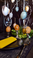 Festive decoration of the Easter table. High quality photo