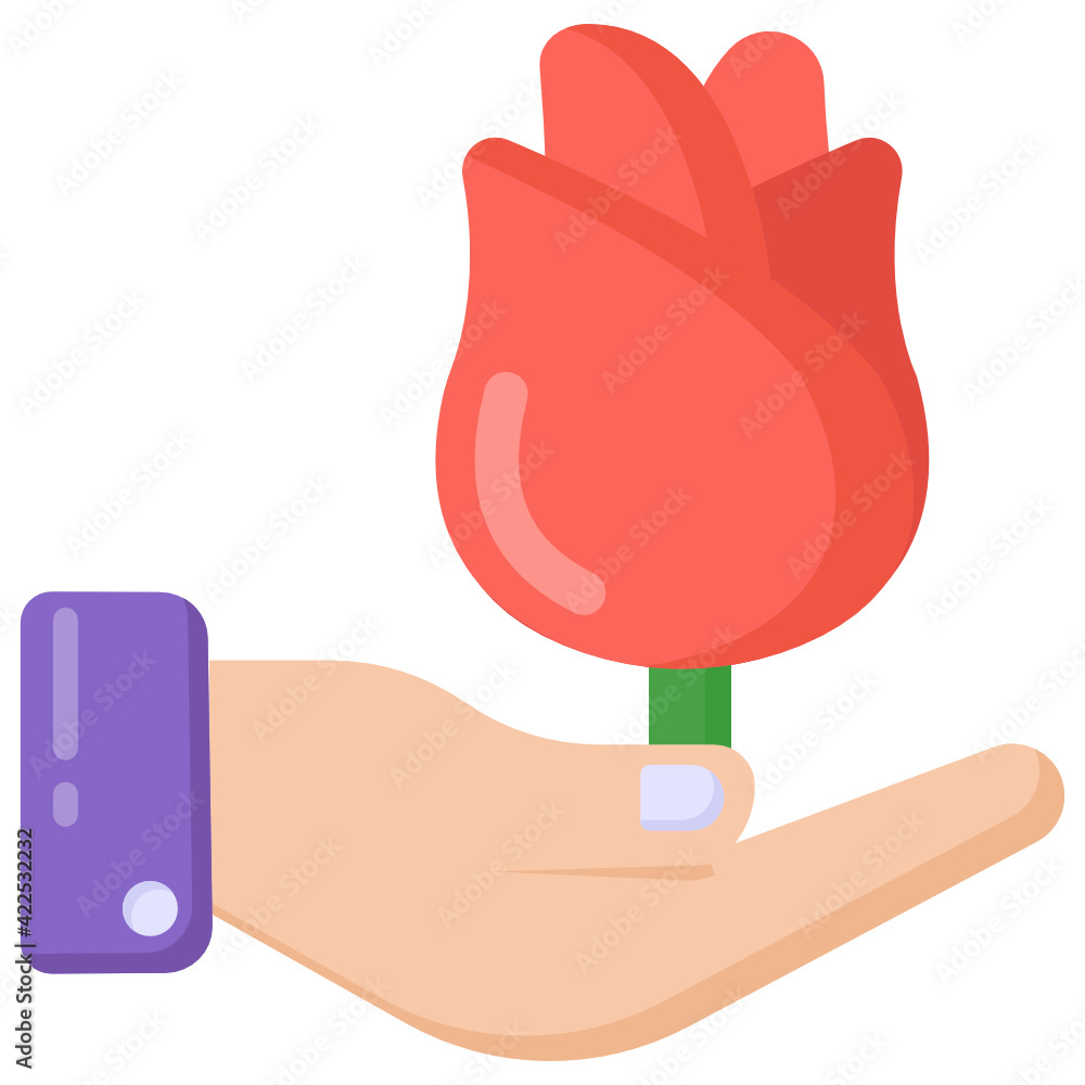 Sticker hand with flower symbolizing flat icon of flower protection