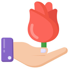 
Hand with flower symbolizing flat icon of flower protection 

