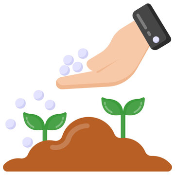 
Hand with plants denoting flat icon of seeding 

