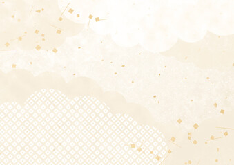 鹿の子模様の雲と切金と金箔　和風イラスト背景素材（ベージュ） - obrazy, fototapety, plakaty