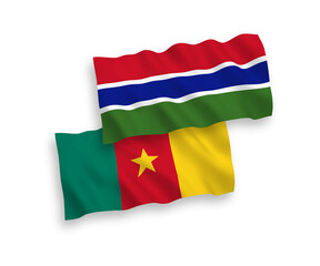 Flags of Cameroon and Republic of Gambia on a white background