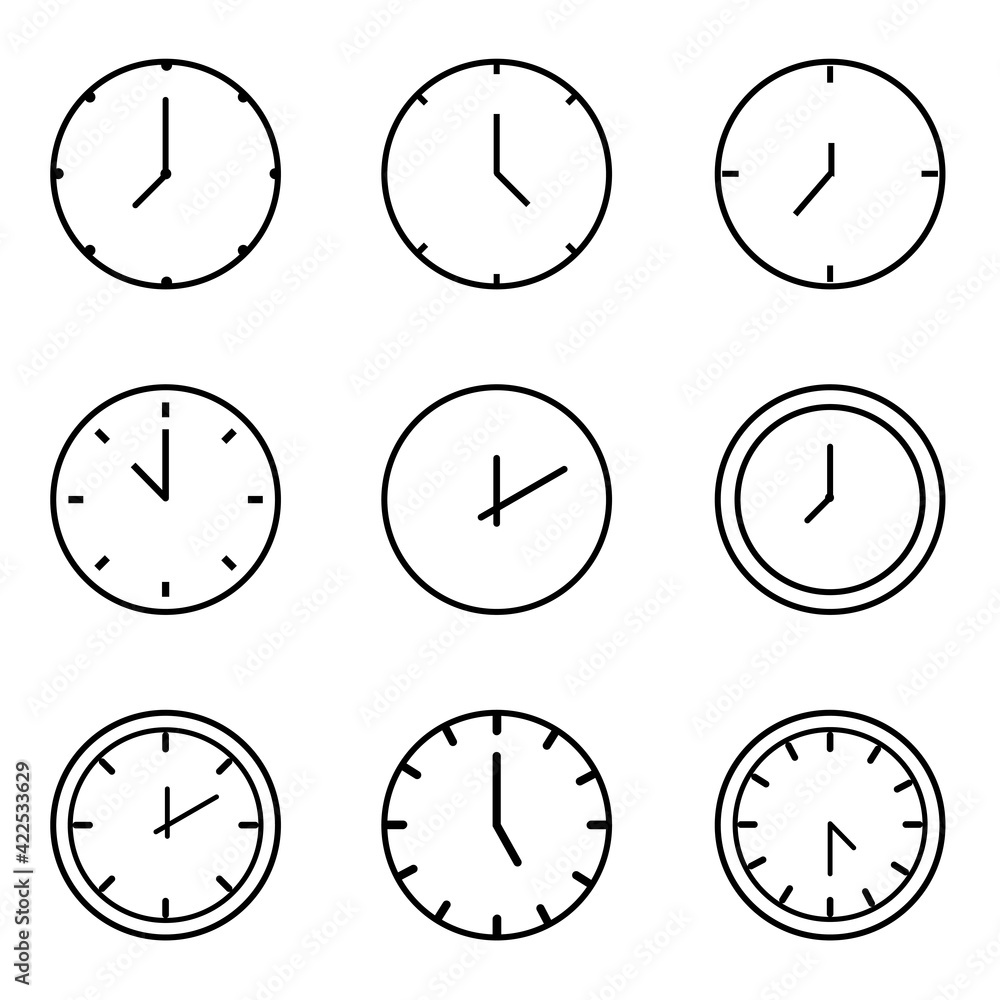 Poster set of time, clock, watch, timer vector simple outline icons for web and mobile design pack