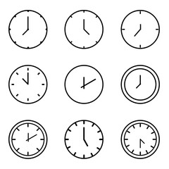 Set of time, clock, watch, timer vector simple outline icons for web and mobile design pack