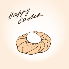 Easter card element Easter bread rings, traditional Easter baking recipe, decorated with colorful eggs.