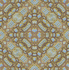 Multicolored geometric seamless patterns on a khaki background. Beautiful unusual fashion design in oriental style for wallpaper, wrapping paper, textiles, home decor, fabrics, scrapbooking