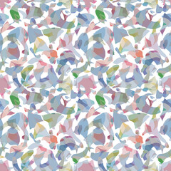 Seamless motley wavy geometric patterns on a white background. Layered colorful uneven translucent brush strokes, stains. Texture for fabrics, wrapping, textile, wallpaper, home decor, scarves, print