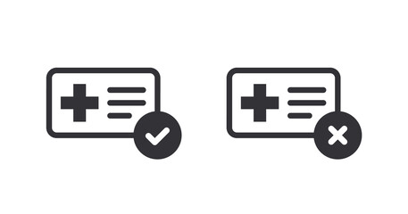 Profile icon. Id card. Personal document. Identification card. Medical card. Doctor id. Document icon. Reject file. Accept document. Delete profile. Accept profile. Medical record. Health document. 