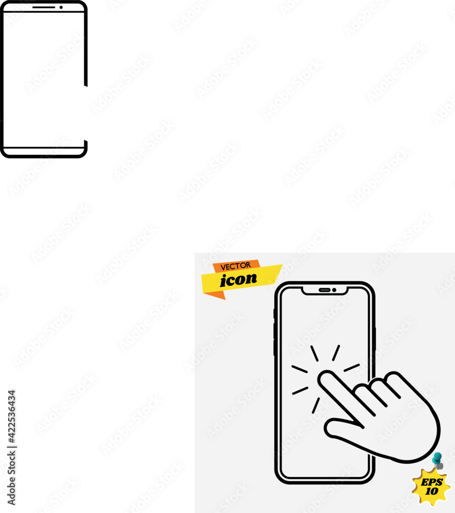 Poster touch smartphone icon with hand for your projects. vector illustration.