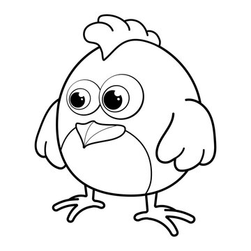 Colorless cartoon Chicken. Coloring pages. Template page for coloring book of funny hen or rooster for kids. Practice worksheet or Anti-stress page for child. Cute outline education game. Vector EPS10