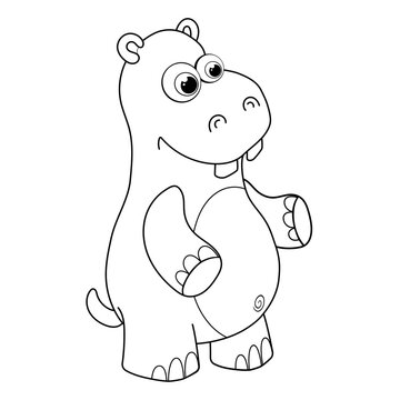 Colorless cartoon Hippopotamus. Coloring pages. Template page for coloring book of funny Behemoth for kids. Practice worksheet or Anti-stress page for child. Cute outline education game. Vector EPS10