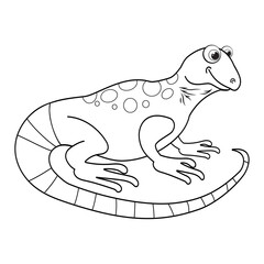 Colorless cartoon Lizard. Coloring pages. Template page for coloring book of funny iguana or salamander for kids. Practice worksheet or Anti-stress page for child. Cute outline education game. EPS10