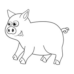 Colorless cartoon Pig smiles. Coloring pages. Template page for coloring book of funny Piglet or Piggy for kids. Practice worksheet or Anti-stress page for child. Cute outline education game. EPS10
