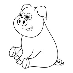 Colorless cartoon Piglet sitting. Coloring pages. Template page for coloring book of funny Pig or Piggy for kids. Practice worksheet or Anti-stress page for child. Cute outline education game. EPS10