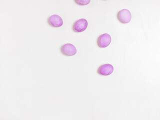 Easter eggs on white background. Easter concept. Top view.