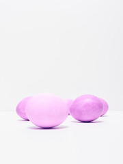Easter eggs on white background. Easter concept.  Copy space.