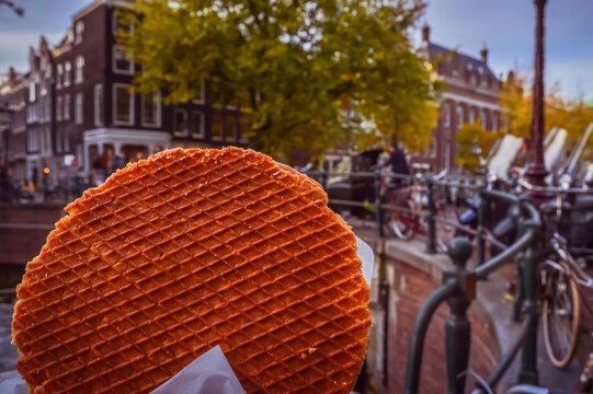 Stroopwafel, a sweet Dutch treat along the canals of Amsterdam
