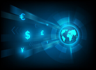 Currency exchange symbol and international money transfer illustration
