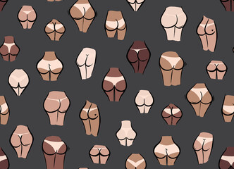 Naked ass, sexy back, mature content Bikini party design, Women butt seamless repeate pattern in vector