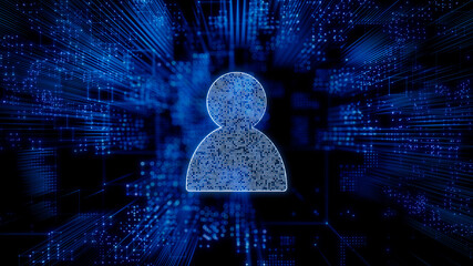 Social Technology Concept with user symbol against a Futuristic, Blue Digital Grid background. Network Tech Wallpaper. 3D Render 