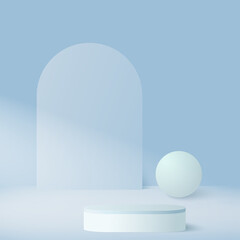 Abstract background with blue color geometric 3d sky podiums. Vector illustration.