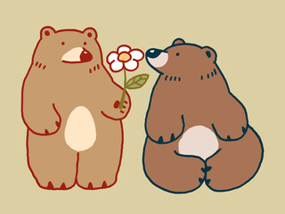 Vector Illustration of Cartoon Bear Couple Design on Isolated Background