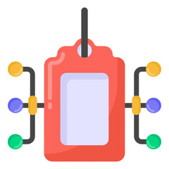 
Card with nodes, digital tag icon in flat design 

