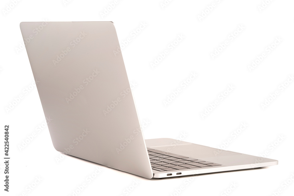 Poster isolated of laptop computer with white screen for mockup on white background and clipping path.
