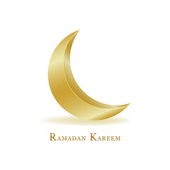 Obraz na płótnie Canvas Ramadan illustration with golden moon isolated on white background for Holy month Ramadan celebration. Template for Ramadan Kareem design. Vector.