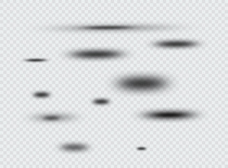 Set of transparent oval shadow with soft edges isolated. Vector illustration.