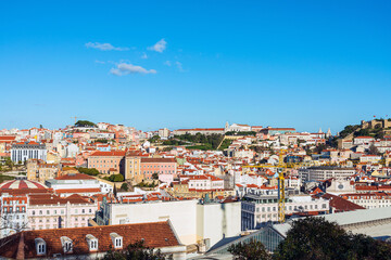 Fototapeta na wymiar Lisbon, Portugal. - February 11, 2018: Traditional, old buildings in Lisbon, Portugal, Europe
