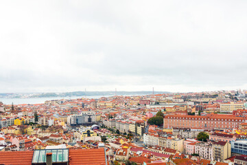 Fototapeta premium Lisbon, Portugal. - February 11, 2018: Street view of downtown in Lisbon, Portugal, Europe