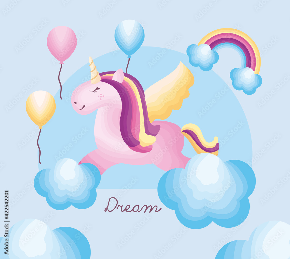 Sticker unicorn in clouds