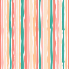 Seamless repeating pattern with hand drawn multicolored stripes with ragged edges