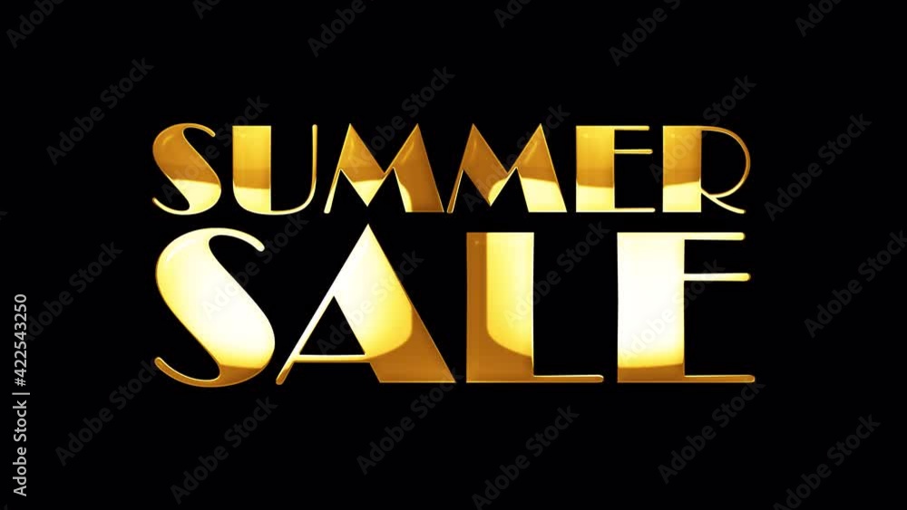 Poster 4k 3d summer sale golden word title. 3d illustration of isolated word isolated using quicktime alpha