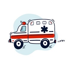 Hand drawn red ambulance emergency vehicle. Cute kids vector illustration. © Tatiana Satir