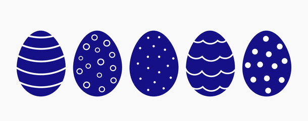 Easter eggs blue collection. Decorated Easter eggs illustration.