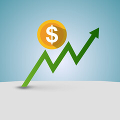 Financial success concept. Vector investment graph. Dollar symbol in circle. Money illustration