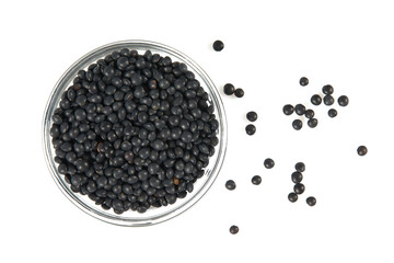 black lentils isolated on white background