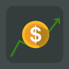 Financial success concept. Vector investment graph. Dollar symbol in circle. Money illustration