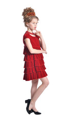 Full length. girl in red dress  posing isolated