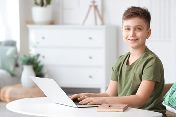 Little boy using laptop at home