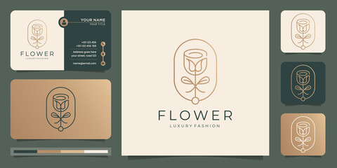 flower rose logo. line frame shape templates and business card design. Premium Vector