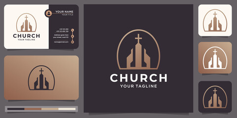 Christian Church Jesus Cross Gospel logo design with business card inspiration.premium vector