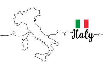 Continuous one line of map of Italy. Minimal style. Perfect for cards, party invitations, posters, stickers, clothing.